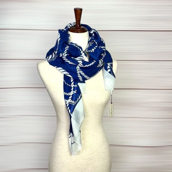 NWT Peter Millar Large Oblong Scarf Lightweight Viscose White Blue Women’s Men’s - Picture 4 of 12